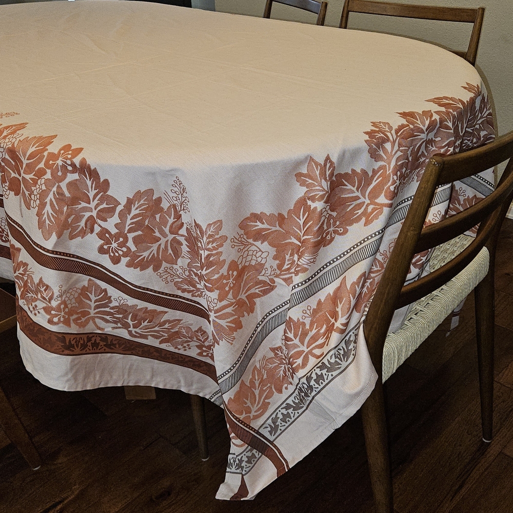Williams Sonoma Floral Tablecloth Orange and Brown 70×126 Inches - Picture 3 of 7